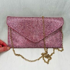 Steve Madden Swagger Pink Rhinestone Evening Cocktail Chain Purse Handbag Blingy